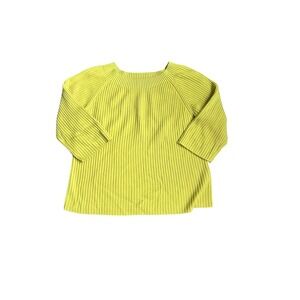 Vince Ribbed Knit Sweater Chartreuse Green 3/4 Sleeve Boat Neck Women's L